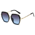 Occhiali da sole oversize esagonali con montatura nera e lenti sfumate viola - Montatura Oro Lenti Grigio Blu