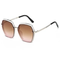 Stylish oversized geometric sunglasses with gradient lenses and silver metal frame - Silver Frame Tea Pink Lens