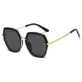 Occhiali da sole esagonali oversize con montatura nera e stanghette in metallo dorato - Montatura Oro Nero Grigio