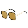 Retro oversized square sunglasses with gold metal frame and amber gradient lenses - Black Frame Tea Lens
