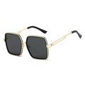 Classic oversized square sunglasses with gold metal frame and black detailing - Black Frame Black Grey Lens