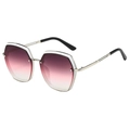Retro oversized polygon sunglasses featuring purple gradient lenses and silver frames - Silver Frame Purple Pink Lens