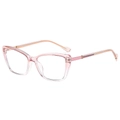Retro oversized square eyeglasses in transparent pink with elegant gold metal hinge accents - Pink Frame