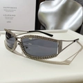 Vintage cat-eye zonnebril met zilveren strassteentjes en donkergrijze glazen - Gun Grey Frame Grijze Glazen