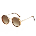 Retro round tortoise shell sunglasses with gold metal temples and brown gradient lenses - Tortoiseshell Frame Tea Lens
