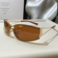 Y2K punk cat-eye zonnebril met gouden strass-montuur, bruine glazen en holle pootjes - Gouden Frame Thee Glazen