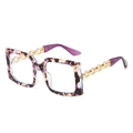 Purple tortoise square sunglasses featuring decorative gold metal chain temples - Purple Floral Frame