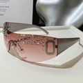 Occhiali da sole Y2K senza montatura con lenti rosa sfumate e strass scintillanti - Argento/Marrone Rosa
