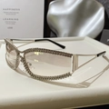 Zilveren Y2K cat-eye zonnebril met strass-montuur en bruine gradiënt glazen - Zilveren Frame Verloop Wit Glazen