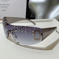 Occhiali da sole oversize senza montatura con lenti viola sfumate e strass lucidi - Argento/Doppio Grigio