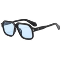 Retro oversized vierkante zonnebril met zwart montuur, lichtblauwe glazen en klinknagels - Zwart Frame Blauwe Lenzen