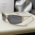 Chic silver rectangular sunglasses with rhinestone frame and镂空 temples - Silver Frame Grey Lens