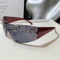 Occhiali da sole a mascherina senza montatura con strass e montatura bordeaux donna - Rosso/Grigio