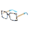 Blue tortoiseshell square sunglasses featuring gold chain temples and clear blue tips - Blue Floral Frame