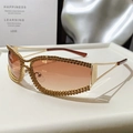 Chic Y2K cat eye sunglasses with gold rhinestone frames and brown gradient lenses - Gold Frame Double Tea Lens