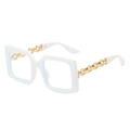 Retro white square sunglasses with signature thick frames and gold metal chain temples - White Frame