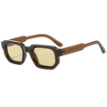 Classic retro square sunglasses with translucent tea frames and amber lenses on white - Tea Frame Yellow Lens