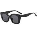 Retro thick frame cat eye sunglasses in solid black with dark grey polarized lenses - Black Frame Black Grey Lens