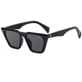 Fashion polygon sunglasses in glossy black frame with dark grey lenses and clover rivets - Black Frame Black Grey Lens
