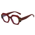 Fashionable geometric dark red sunglasses with hexagonal frames and tortoise accents - Wine Red Frame