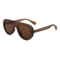 Lunettes de soleil shield marron foncé avec monture en résine et pont supérieur plat - Monture Thé Verres Thé