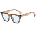 Retro polygon sunglasses with translucent amber frames and light blue tinted lenses - Tea Frame Blue Lens