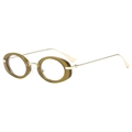 Modern oval olive green glasses with slim gold metal temples from a 3/4 angle view - Olive Green Frame