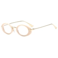 Occhiali ovali rosa moderni con stanghette sottili in metallo dorato su sfondo bianco - Montatura Beige