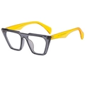Modern oversized polygonal sunglasses with dark grey frame and bright yellow temples - Gray Frame Clear Lens