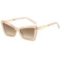 Stylish cat-eye sunglasses with champagne translucent frames and gold metal temples - Champagne Frame Gradient Brown Lens