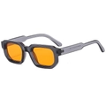 Retro square sunglasses with transparent dark grey frames and bright orange lenses - Grey Frame Orange Lens