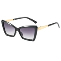 Stylish cat-eye sunglasses with black frame, gold metal temples and purple gradient lenses - Black Frame Gradient Gray Lens