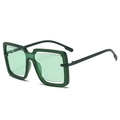 Fashionable oversized square hollow frame sunglasses in dark green with layered lens design - Green Frame / Green Lens