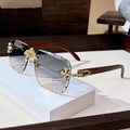 Luxury rimless square sunglasses with brown gradient lenses and dark wood temples - Blue Orange Gradient