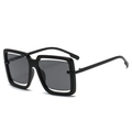 Square oversized sunglasses with hollow double-layer black frames and dark grey lenses - Black Frame Black Grey Lens