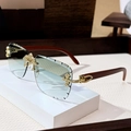 Rimless square sunglasses with teal gradient lenses and dark wood arms with gold accents - Gradient Green
