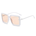 Retro oversized square sunglasses featuring white frame and light amber tinted lenses - White Frame Light Tea Lens