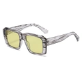Stylish square oversized sunglasses with striped frame and yellow tinted lenses - Grey Stripe Frame Yellow Lens