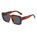 Retro square oversized tortoiseshell sunglasses with gold metal studs and dark lenses - Tortoiseshell Frame Black Grey Lens