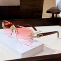 Frameless square sunglasses with pink-orange gradient lenses and wood grain temples - Dual-tone Pink