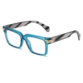 Occhiali quadrati blu lago con stanghette sfumate e accenti in metallo dorato - Montatura Blu Lago