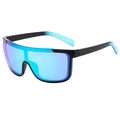 Lunettes de soleil de sport demi-monture noire avec verres miroirs bleus pour vélo - Monture Noire Verres Miroir Bleu