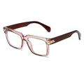 Occhiali retrò quadrati in acetato rosa tè con stanghette marroni e decorazioni in oro - Montatura Tè