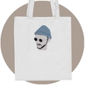 Borsa tote in tela bianca minimalista con ritratto maschile artistico e manici superiori - Modello di personaggio maschile bianco