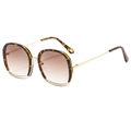 Retro round tortoise shell sunglasses with gold metal frame and brown gradient lenses - Demi Frame Gradient Tea Lens