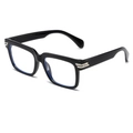 Montatura per occhiali quadrati neri alla moda con lenti anti-luce blu e dettagli argento - Montatura Nera