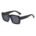 Classic black square frame sunglasses with dark grey lenses and side metal accents - Black Frame Black Grey Lens