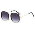 Fashionable half-frame square sunglasses with gold metal temples and gradient purple lenses - Black Frame Gradient Gray Lens