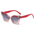 Butterfly frame sunglasses with leopard print accents and grey gradient lenses - Red Demi Frame Gradient Grey Lens