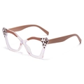 Fashionable butterfly frame sunglasses with brown leopard print and transparent accents - Pink Coffee Demi Frame